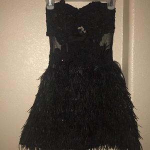 Black feathered prom dress